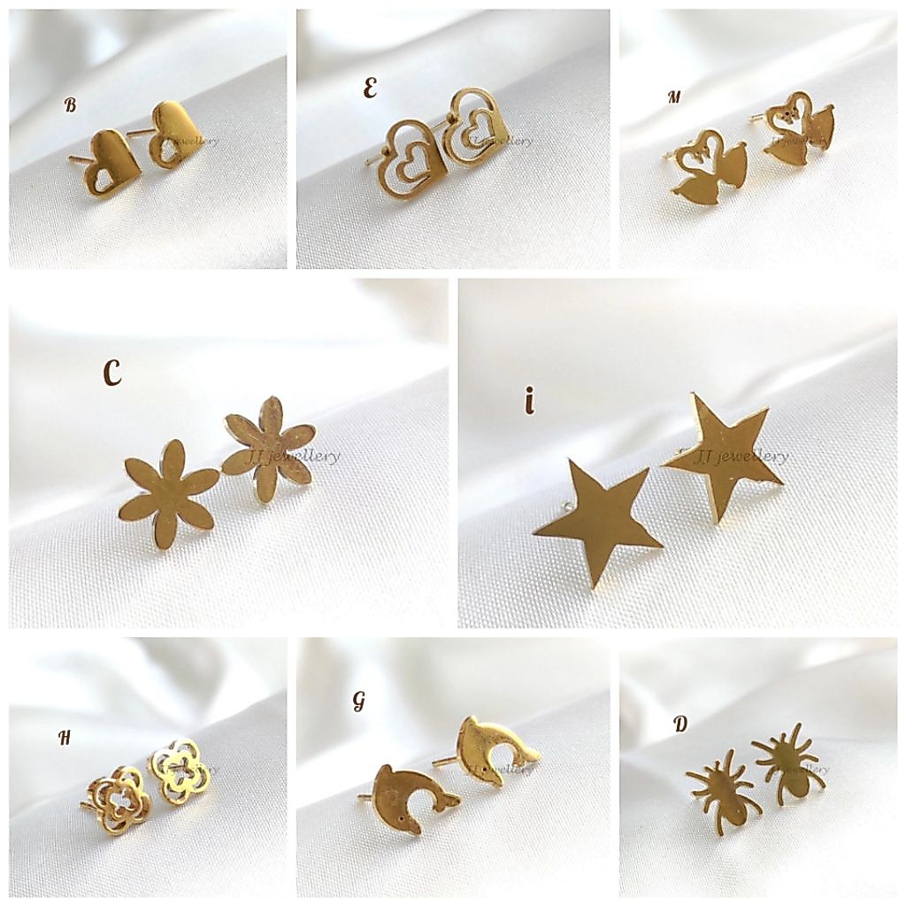 Anting titanium gold giwang Subang anti karat&alergi