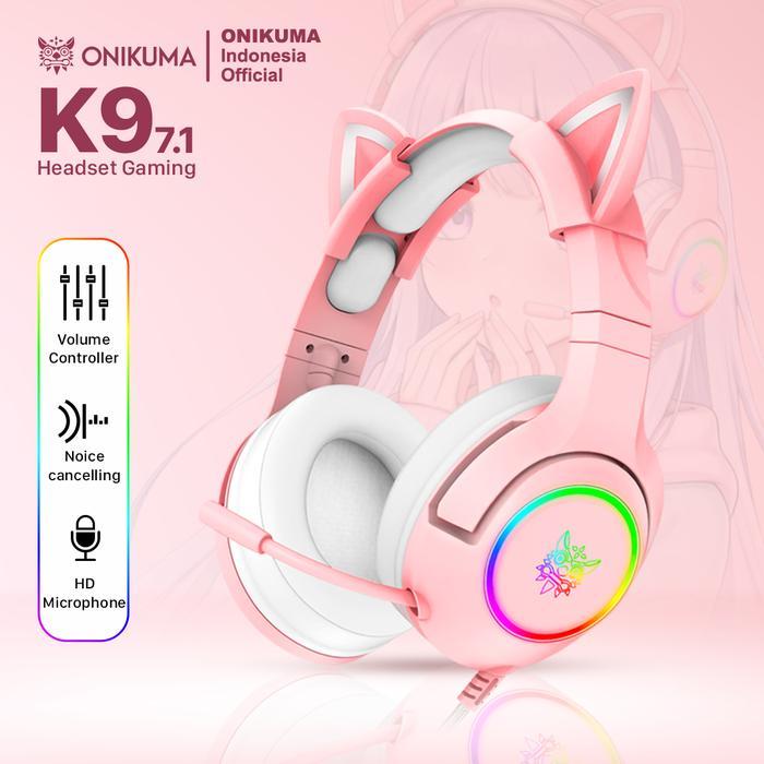 HEADSET GAMING ONIKUMA K9 7.1 ALL SURROUND SOUND-HEADSET GAMING CUTE-HEADSET KUCING-HEADSET GAMING-G