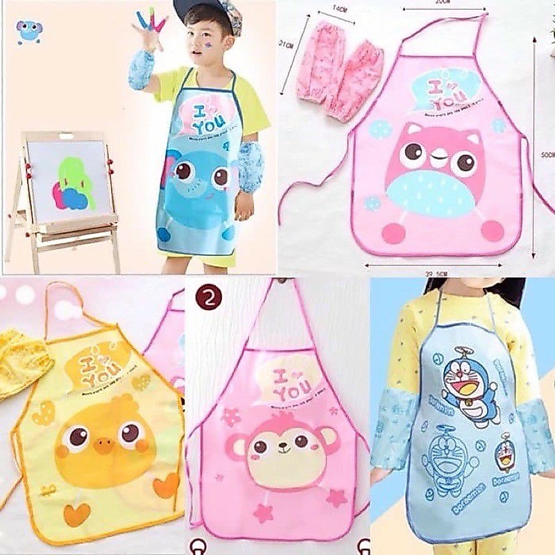 Jc Acc Celemek Masak Melukis Anak - Kids Cooking Apron - Celemek Anak Plastik Tahan Air - Apron Anak