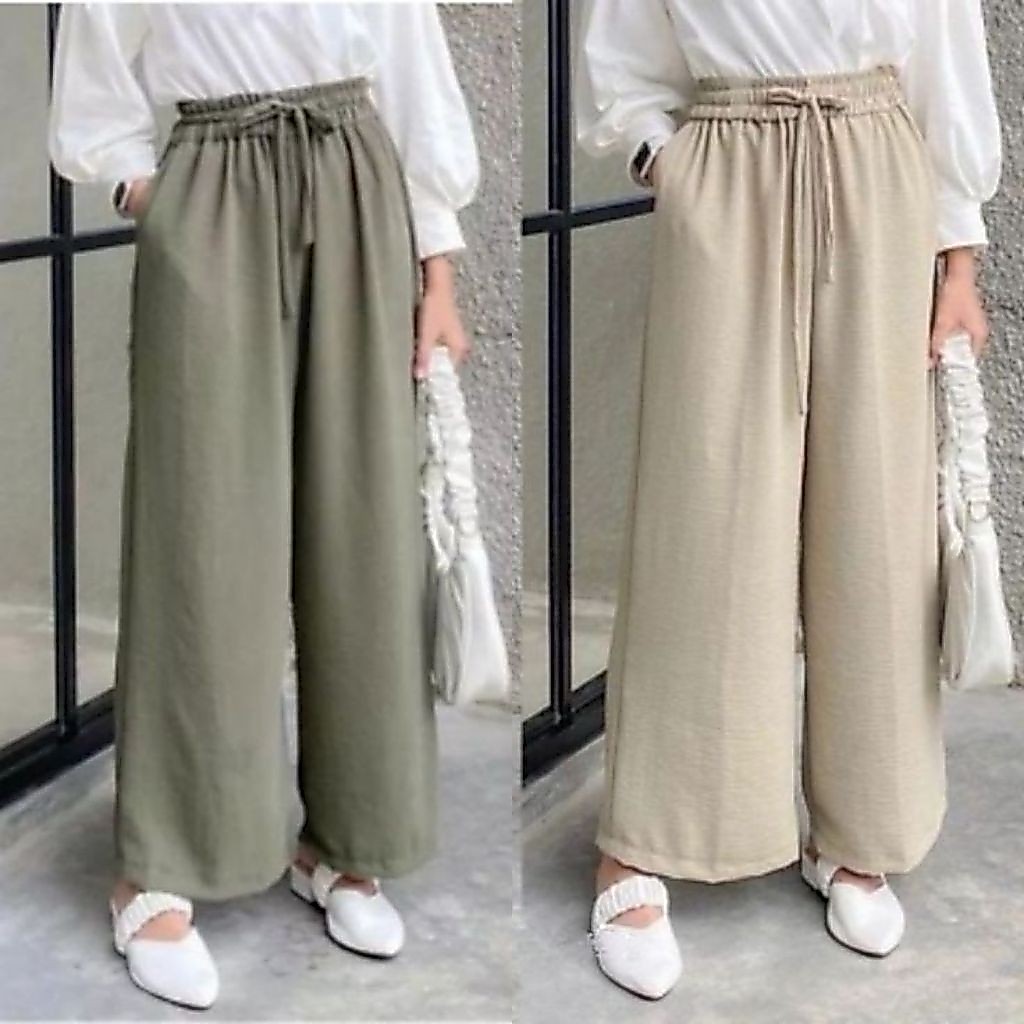THEHIKAM APPAREL - Celana Kulot Crinkle Airflow - Celana Kulot Highwaist Loose Pants Trousers Wanita