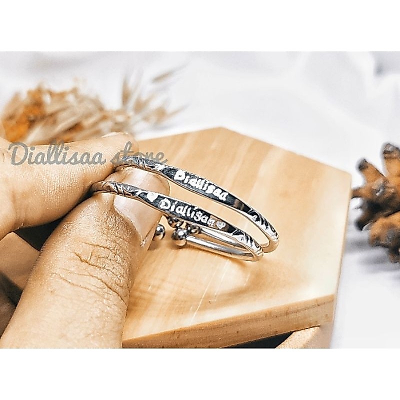 Gelang Tangan Ukir Nama Baja Putih Gelang Nama Anak
