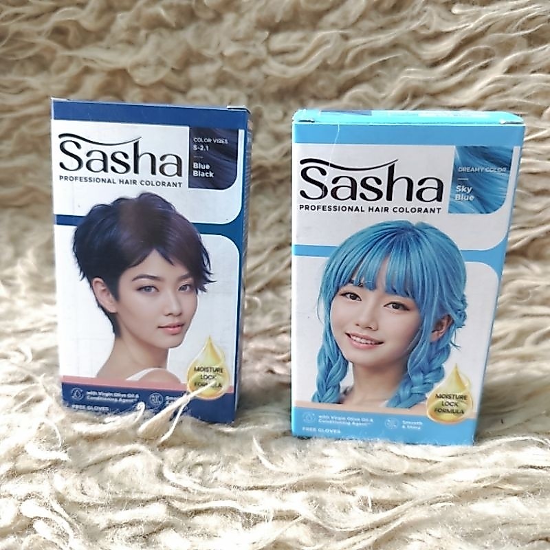 SHASHA SKY BLUE BLUE BLACK BIRU SASHA PROFESISONAL HAIR COLORANT CAT RAMBUT BIRU BLUE BLACK