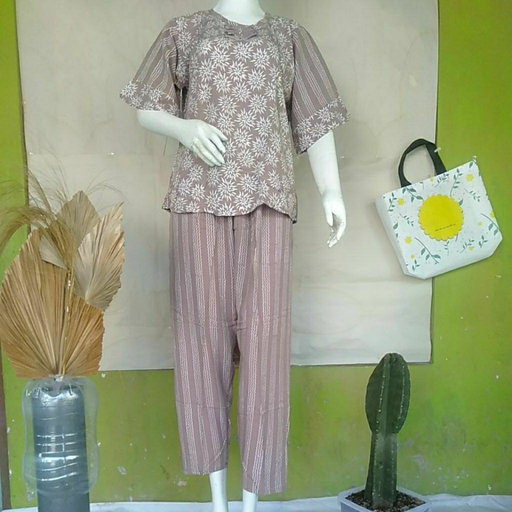 Setelan (Ld 106, Pb 65, PC 95) celana panjang SPJ Intana 24 Hls by Qonita / 100% ORI Daster Pekalong