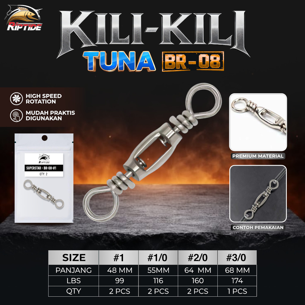 RIPTIDE KILI KILI TUNA BR-08 SWIVEL PANCING BESAR HEAVY DUTY HIGH SPEED ROTATION