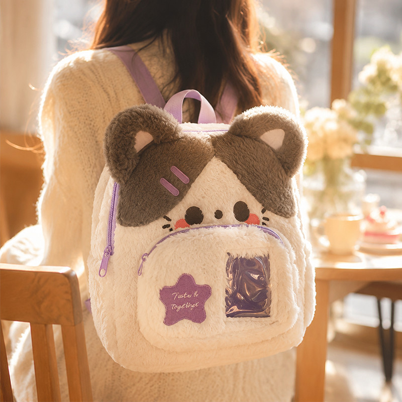Tas bulu Tas Ransel Bulu Fluffy Tas Wanita Kuliah Kawaii Aesthetic Wanita Remaja Bulu Halus Harian