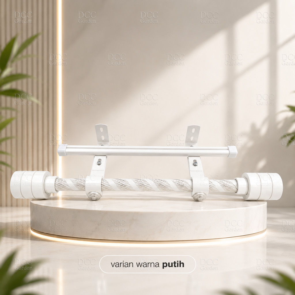 Batang Gorden Double Rel Vitrase PIpa Kristal Minimalis  Hitam Putih Coklat 2.5 3 4 Meter