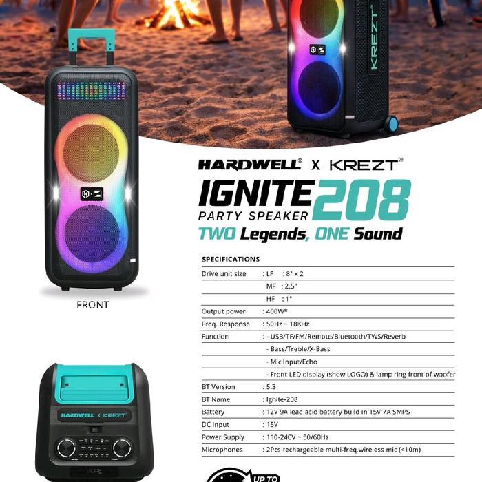 Hardwell Speaker Portable PartyBox IGNITE 208 / IGNITE208 / IGNITE-208  400Watt Original