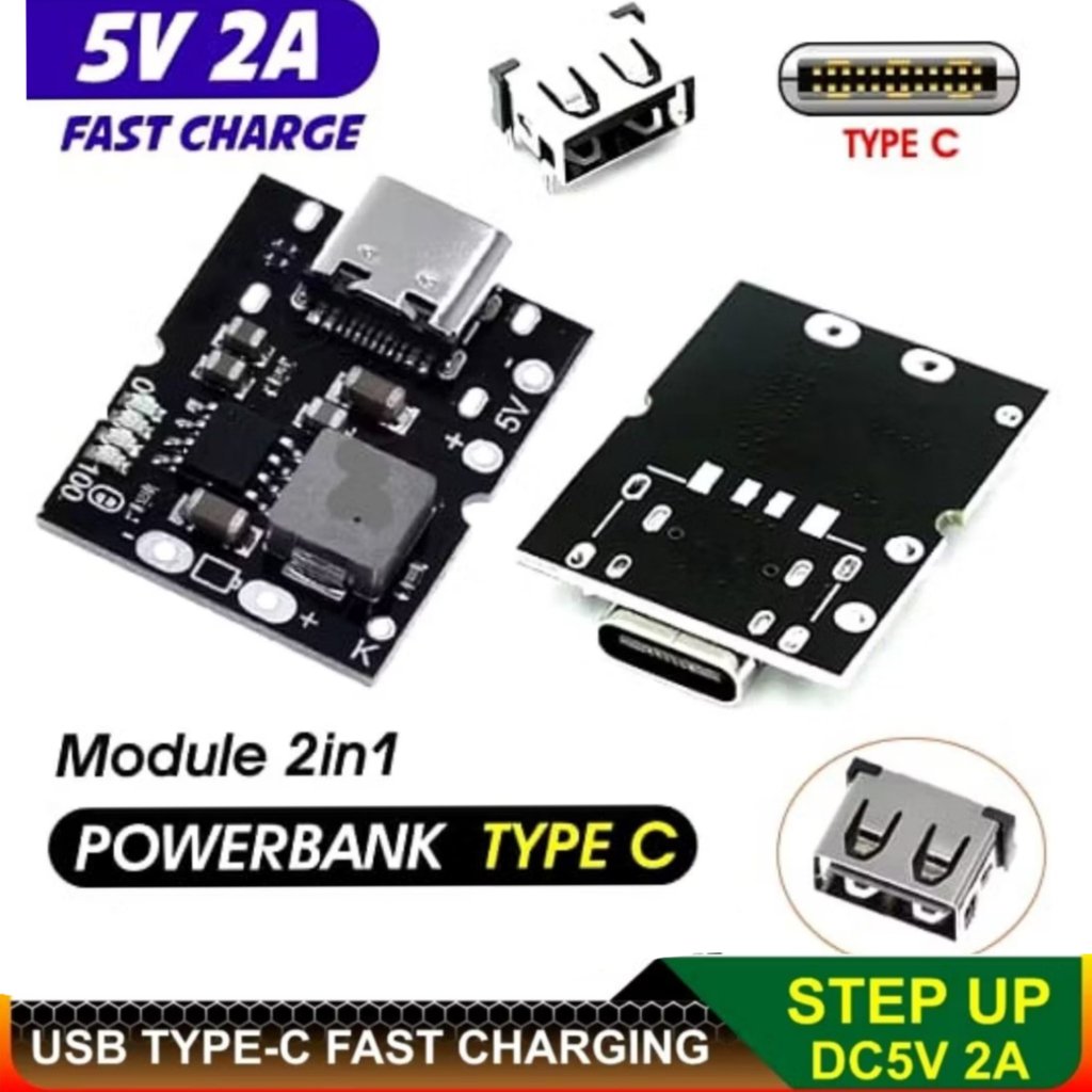 Modul PowerBank USB Type C Fast Charger Step Up Boost Baterai 18650