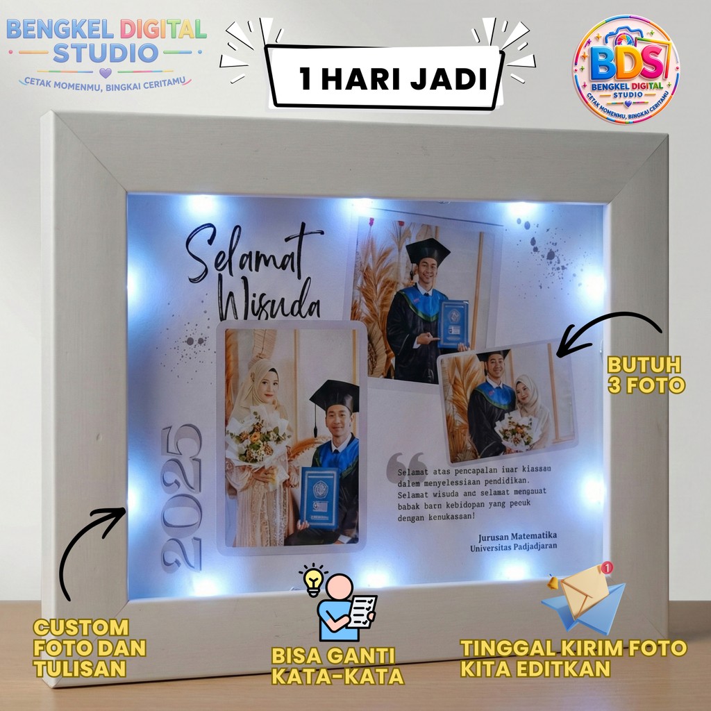 KADO UNIK Wisuda Ulangtahun Frame Anniversary Foto Polaroid dengan Lampu GIFT FRAME Kado Pernikahan
