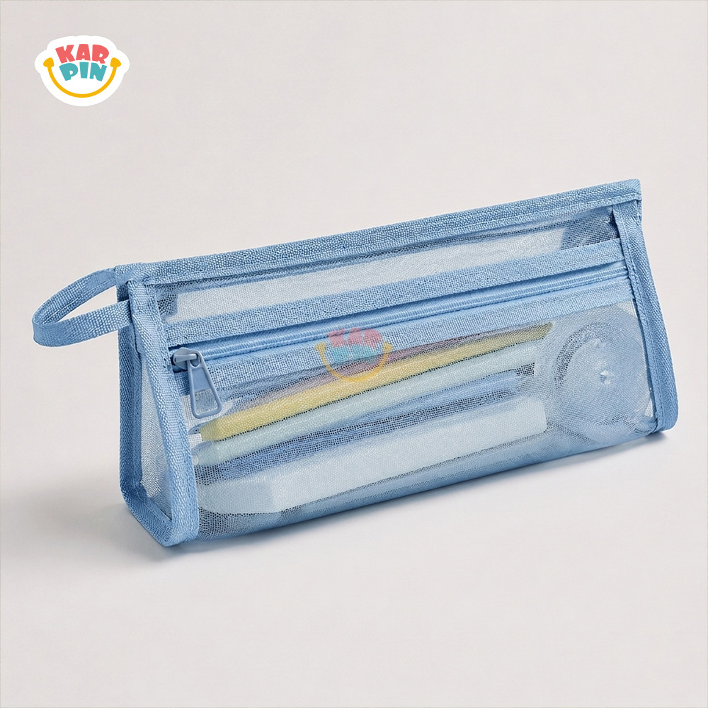 Karpin Tempat Pensil Mesh Transparan Aesthetic Pencil Case Jaring Resleting Pouch Alat Tulis Sekolah