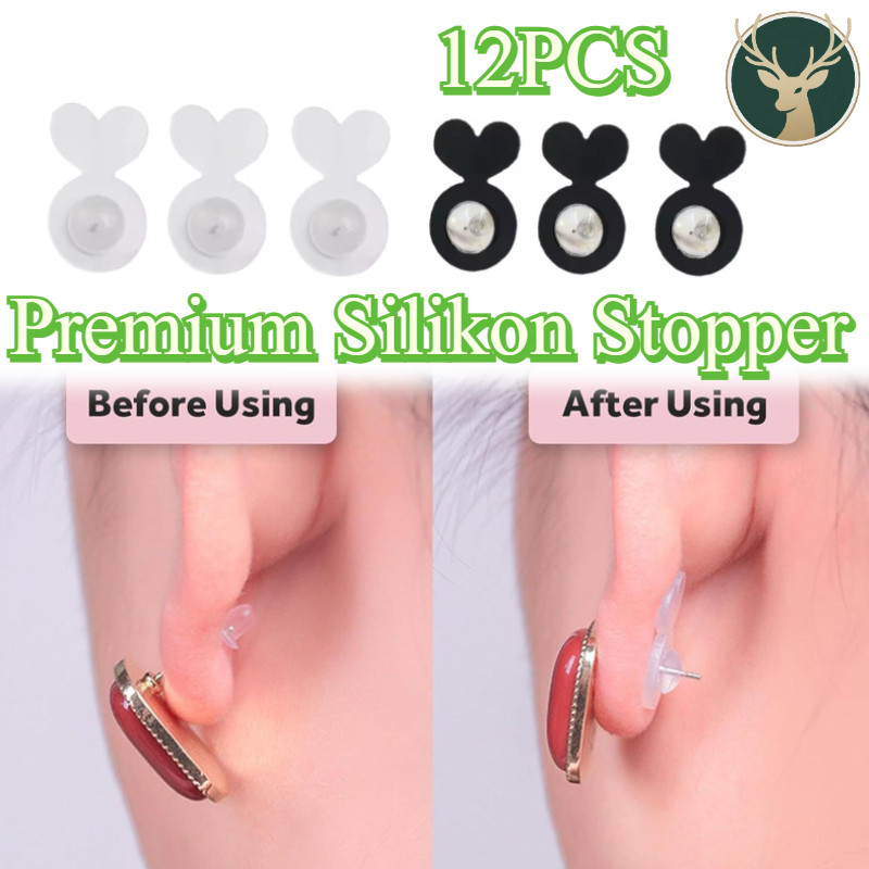 12PCS Bentuk Hati Silicon Tutup / Premium Silikon Stopper / Penutup/ Penahan Anting Tusuk / Bantalan