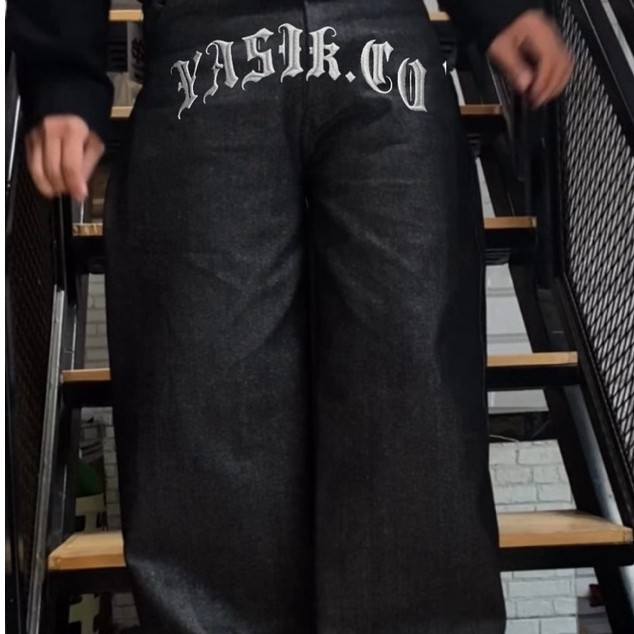 BAGGY DENIM WIDE LEG ARCH GOTHIC YASIK.CO EMBROIDERY