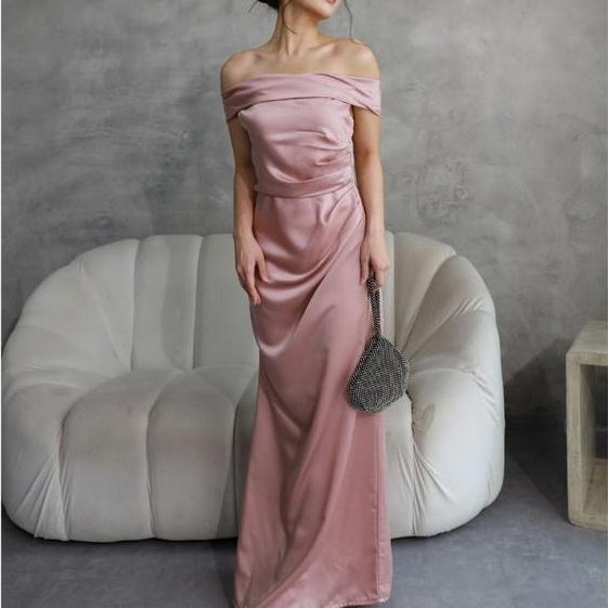 PREMIUM F051 Natal Dress Paula Satin Wanita - Gaun Formal Panjang Pesta Kondangan Casual Cewek Remaj