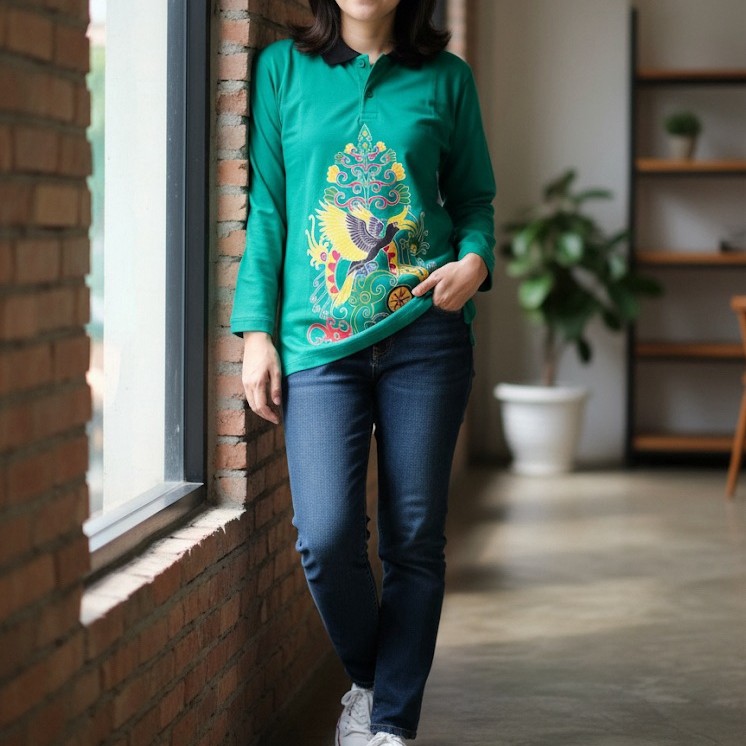 kaos kerah pengan panjang motif kalimantan tengah