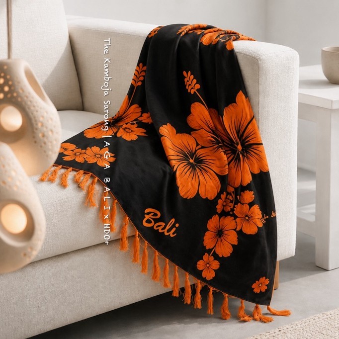 Kain Bali Sarong Tebal 175cm Summer Series - Kamboja Grade A Orange. Home Dress Bali