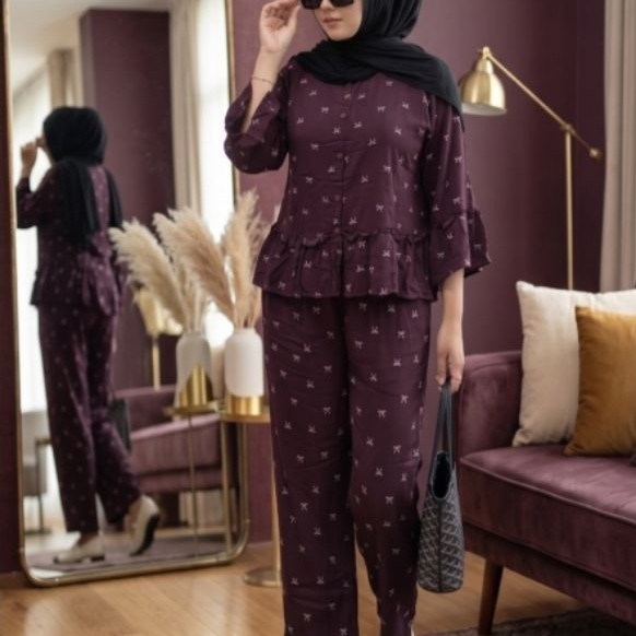 Setelan Rayon Jumbo | One Set Jumbo | Setelan Wanita JumboMotif | Pajamas daily | setelan kulot atas