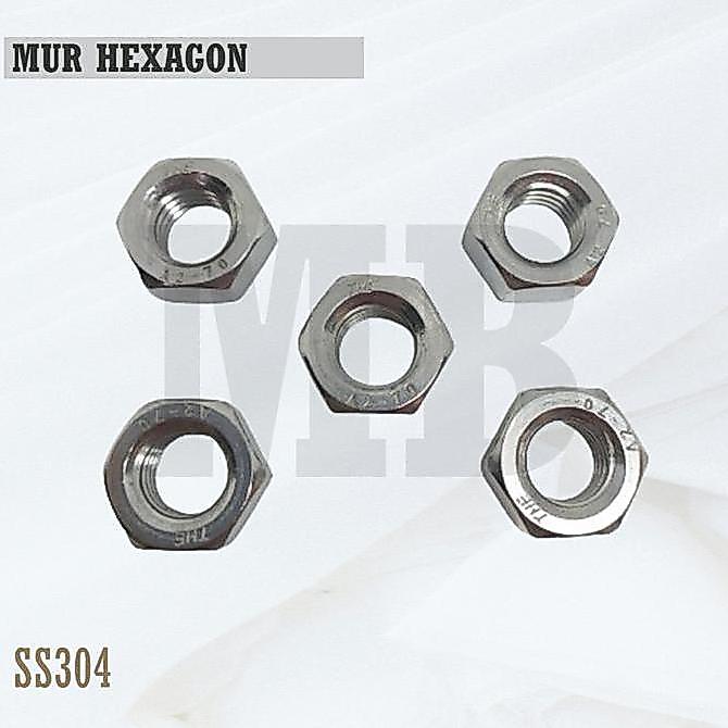 MUR DRAT KIRI M16 / HEX NUT LEFT THREAD M16 STAINLESS SS304 HARGA KHUSUS