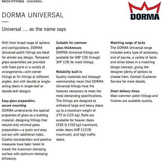 Universal Patch Fitting Dorma PT 40 Fitting Pintu Kaca Dorma