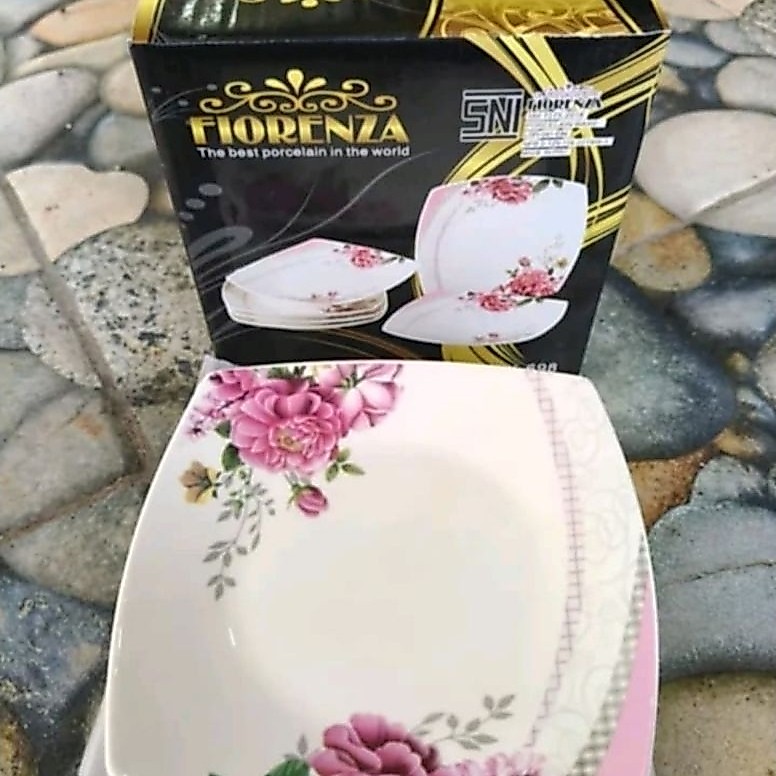 Fiorenza piring keramik segi motif bunga