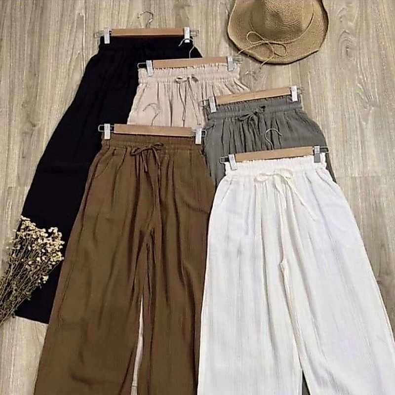 Celana Kulot Rayon Krinkel Crinkel Krinkle Crinkle Garis Kebawah Premium