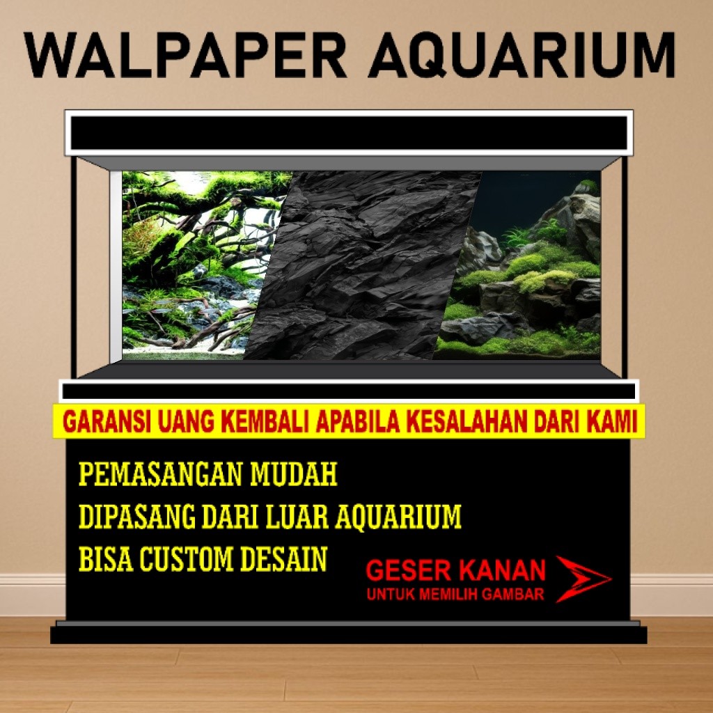LINK CUSTOM SIZE,CUSTOM DESAIN STICKER BACKGROUND WALLPAPER AQUARIUM