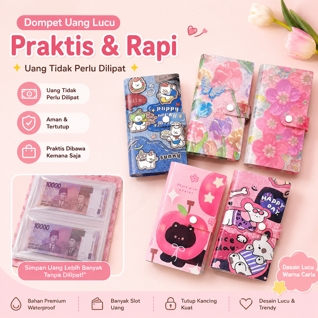 Dompet Buku Disiplin Pintar 100 Slot Tabungan Uang Kertas Cover Kartun Polos Pengatur Keuangan