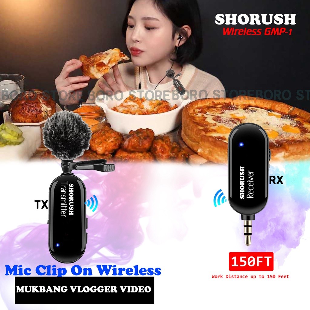 Shorush GMP 1 Microphone Mic Clip On Wireless UHF VLOG Untuk Camera Mirorrless Youtuber HP Smartphon