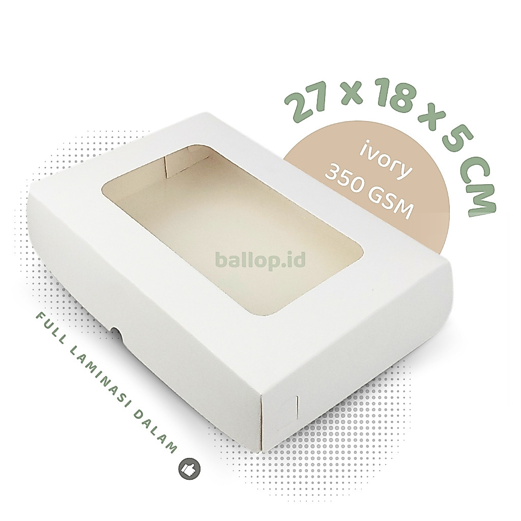IVORY 27 18 5 CM Laminasi Jendela Dus Kotak Box Donat Kue Roti Hampers Bingkisan Snack Dessert