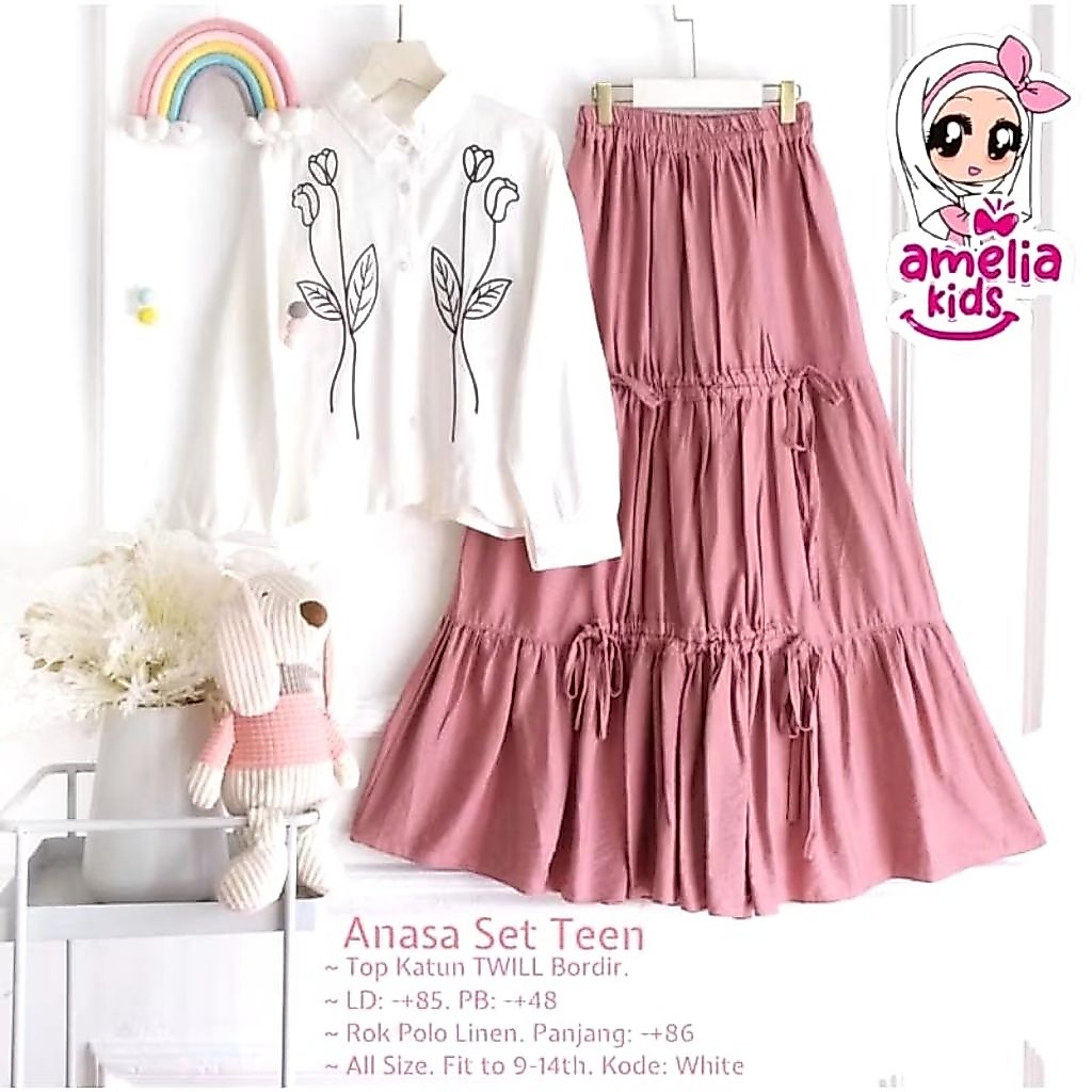 Anasa set ORI Amelia kids/ Okty/ candy/ swara /set atasan rok produk Amelia kids fashion