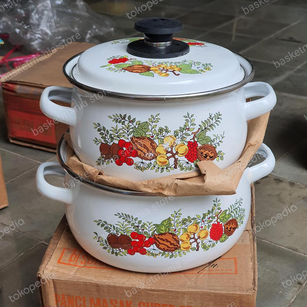 panci tutup enamel kedaung set 18 20 retak kecil