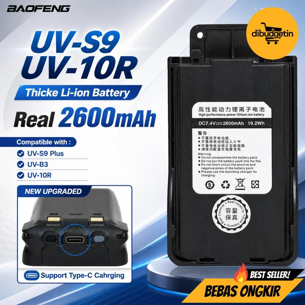 Baofeng Baterai Walkie Talkie for UV-S9 Plus B3 10R Type C 2600mAh - BF-10