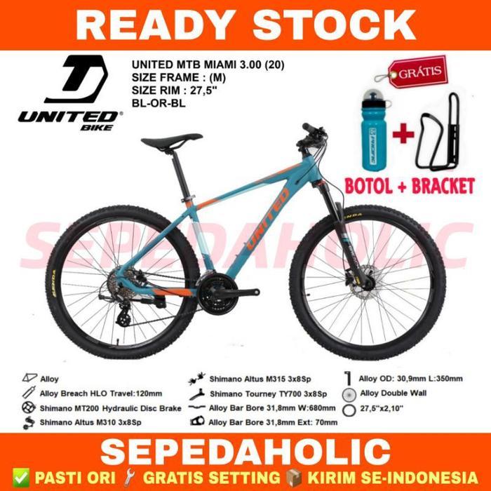 Sepeda Gunung MTB UNITED MIAMI 3.00 27.5" Alloy Shimano 24 Speed Rem Hidrolik - BL OR BL