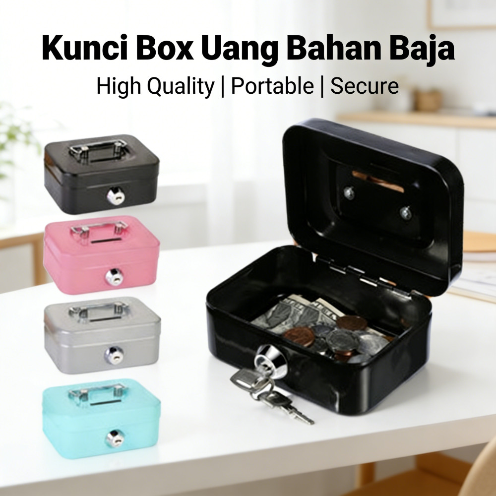 Kotak Kunci Money Box Brangkas Uang Portable Brankas Penyimpanan Uang Cash Box