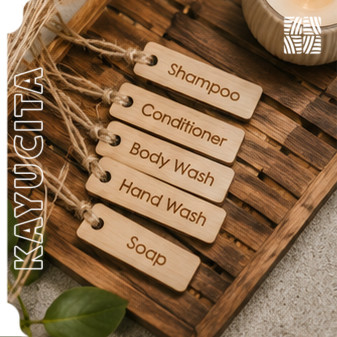 Label Nama Kayu Custom Laser | Tag Kayu Souvenir Handmade Branding Produk