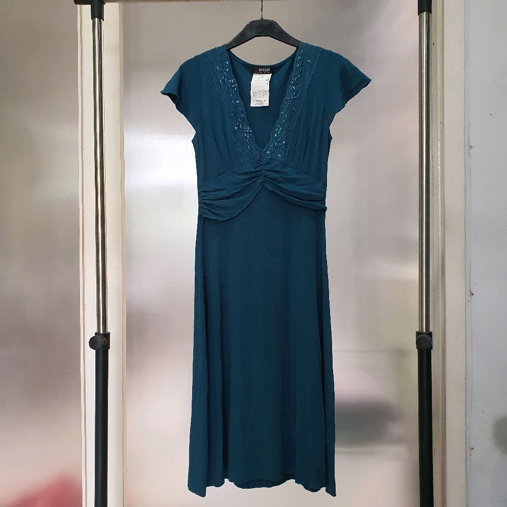V pakaian wanita gaun dress morgan de toi hijau teal preloved second Formal Panjang Kondangan Casual