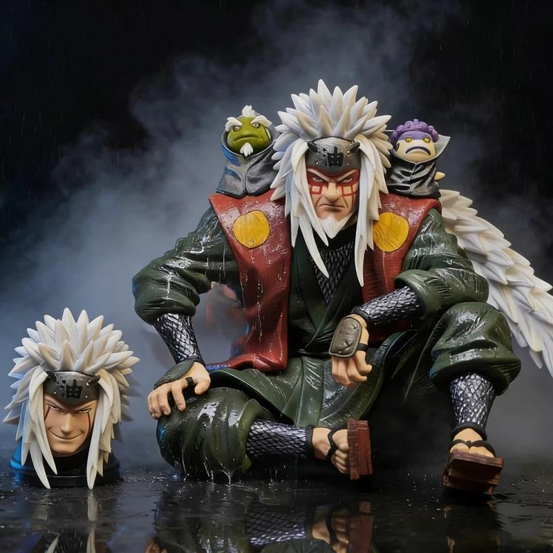 14cm Anime Naruto Figure Jiraiya Sage Mode Mount Myoboku Sitting Figure Double Head Sculpture Anime