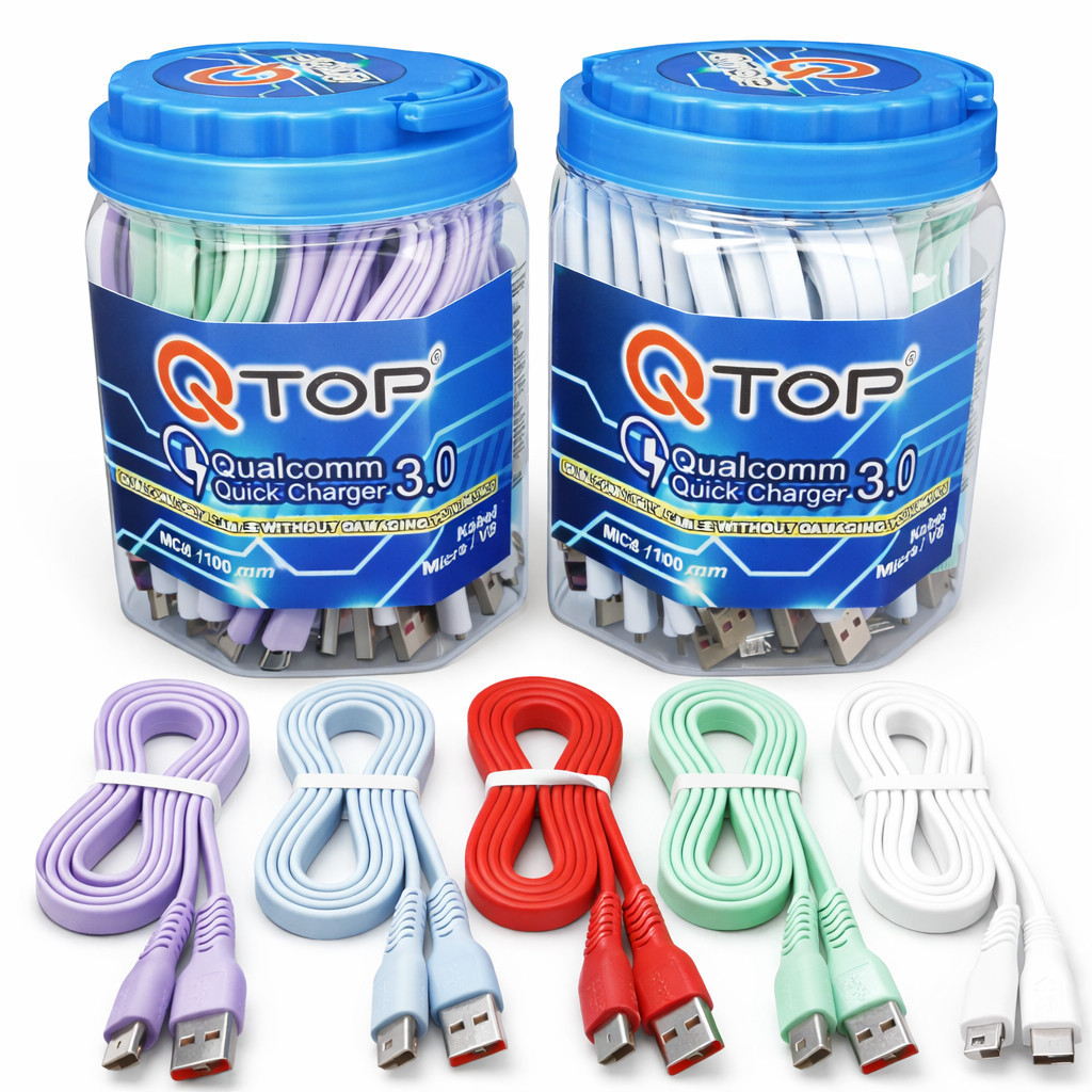 1TOPLES ISI 20 - Kabel Data QTOP USB MICRO ANDROID BB / TYPE C / IPHONE / G900 ESIA / N70 NOKIA KECI