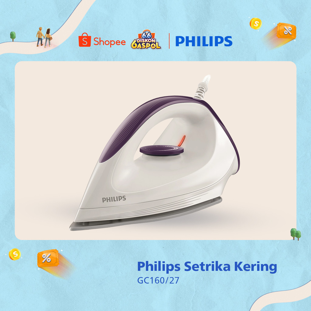 Philips Setrika Kering Afinia GC160/27 Putih Ungu - Setrika Terbaik Paling Canggih, Strika Philips T