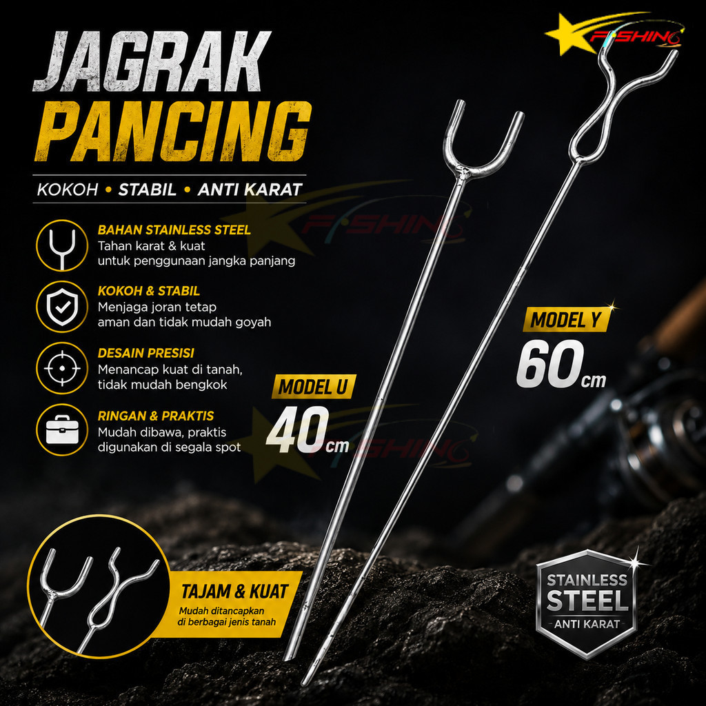 Starsfishing Jagrak Pancing Congkok Tanah Stainless Steel Cagak Joran Kolam Galatama Anti Bengkok