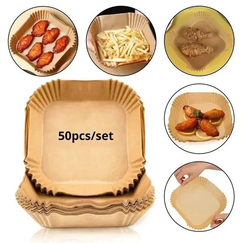 50Pcs Air Fryer sposable Paper NonStick Airfryer Baking Papers Round AirFryer Paper Liners Paper Kit