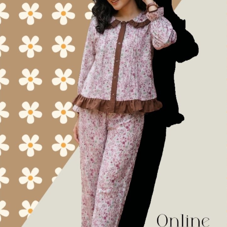 set piyama katun-motif bunga