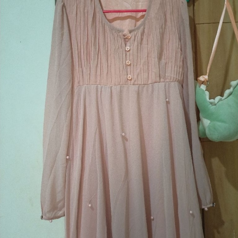 Preloved Gamis/Dress Kondangan Pink Salem Semi Butik (BACA DESKRIPSI)