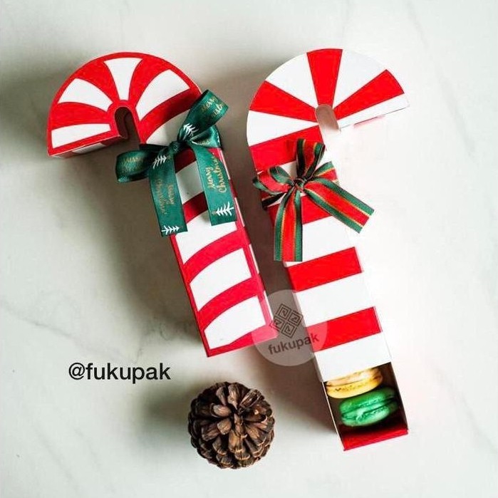 (10 pcs) Fukupak Kotak Natal Candy Cane Christmas Box cookies macaron kue mini