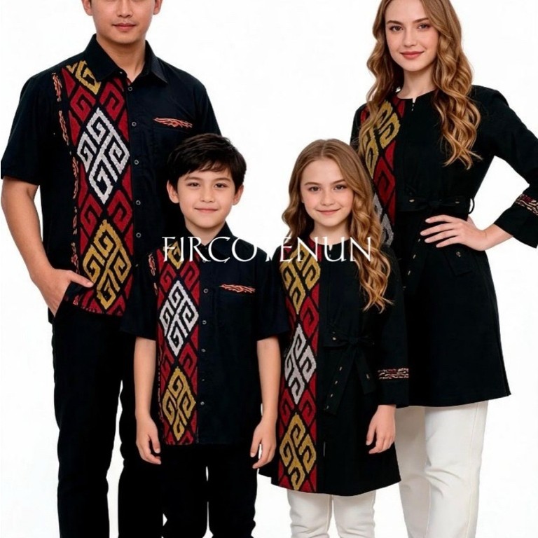 Couple Keluarga Tenun Sukma Hitam - Sarimbit Keluarga Tenun - Kemeja Tenun Pria & Dress Tenun Wanita