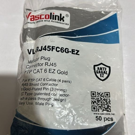 Vascolink RJ45 Cat6 EZ Gold Plated Metal Anti Gagal | Konektor LAN