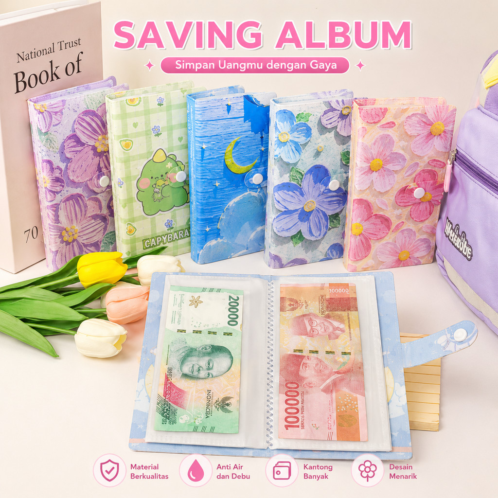 Binder Nabung Hemat 100 Slot Khusus Uang Kertas Berbagai Cover Lucu Cantik Buku Tabungan Disiplin Ke