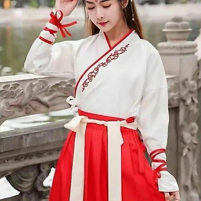 HANFU MODERN TOP WHITE EMBROIDERY ATASAN BLOUSE PUTIH BORDIR ROK LILIT MERAH CHINESE STYLE ORIGINAL 