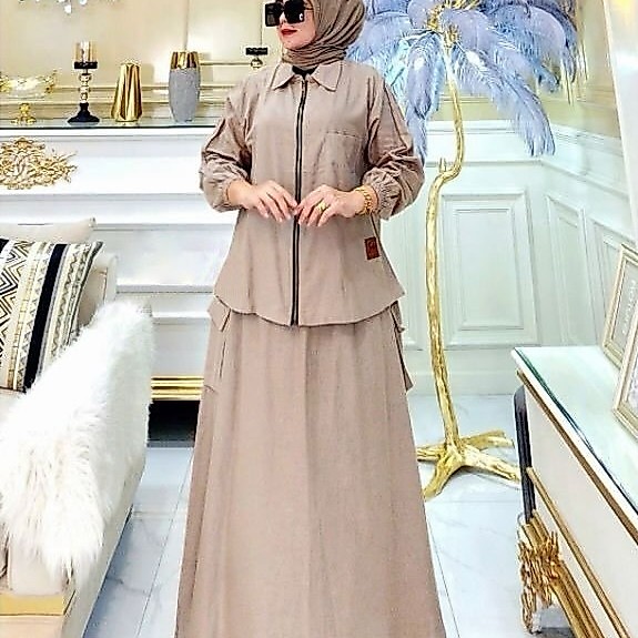 One Set Wanita Jumbo Cairo Set WD Size M L XL XXL XXXL LD 100-130 CM Bahan Linen Rami Setelan Rok Wa