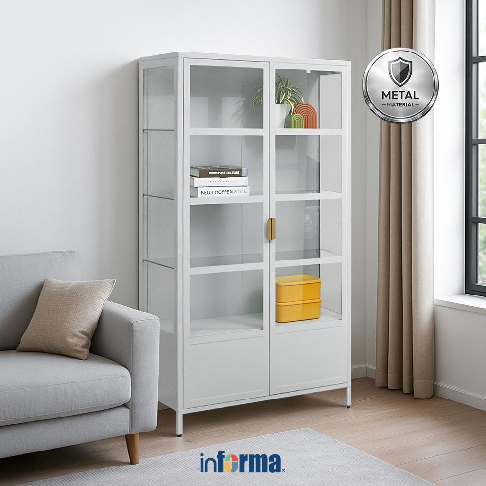 Informa Penny Kabinet 2 Pintu Kaca High - Abu-Abu Muda Lemari Kabinet Serbaguna Cabinet Penyimpanan 