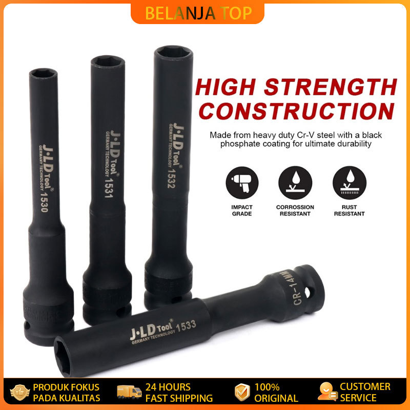JLD 1/2" Mata Kunci Shock Extra Panjang 130mm Impact Kunci Socket Impact sok Impact wrench Mata